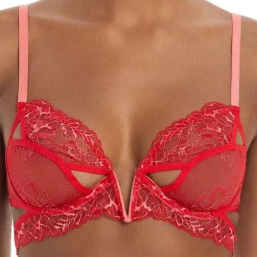 Thistle and Spire KANE Bra chili red pink HOT full cup unlined lace NWT 32F 34F